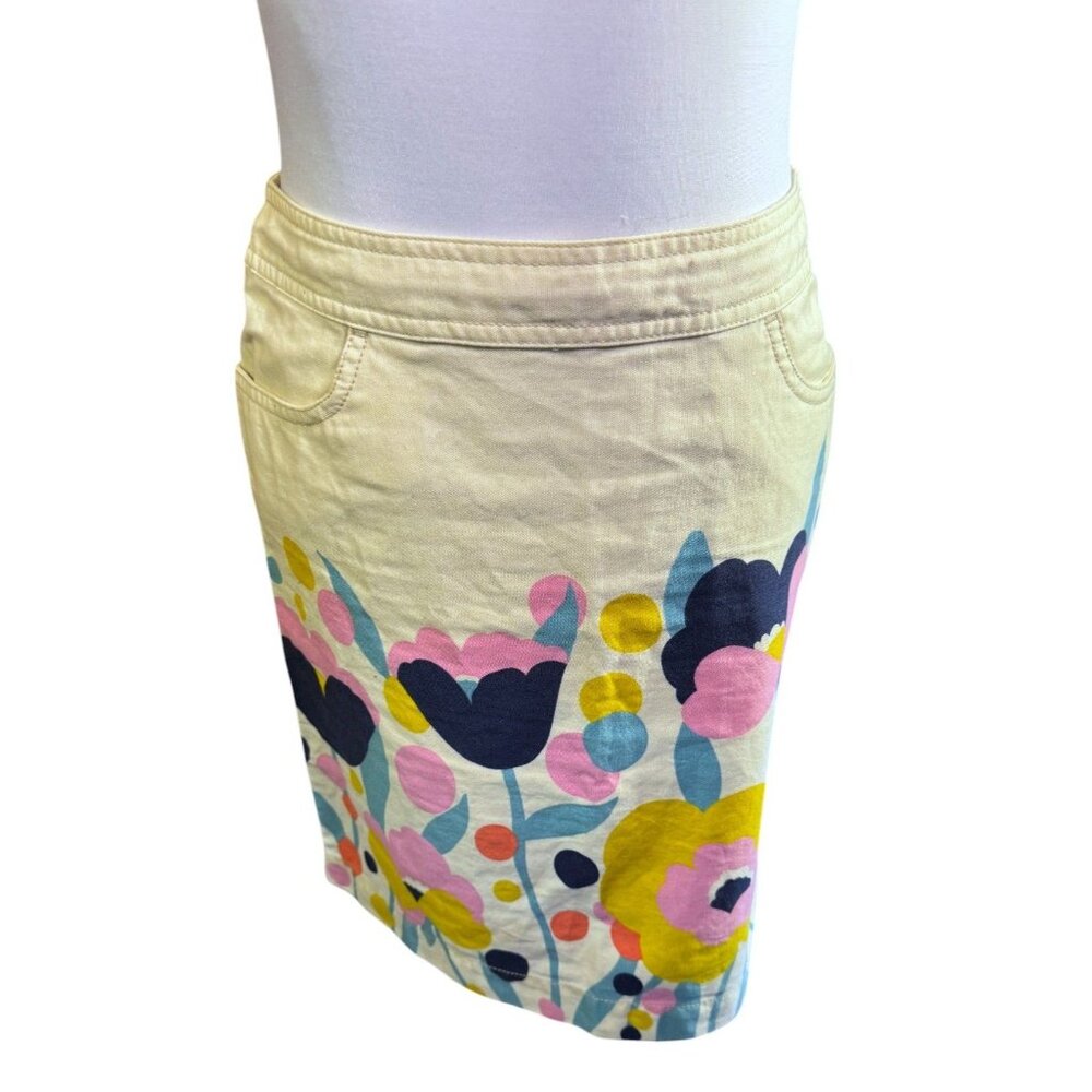 Retro Boden Floral Cotton Skirt With Side Zipper & Pockets Size US 4